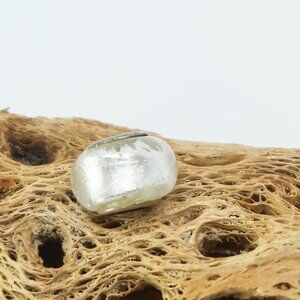 White Metallic European Glass Charm Bead with Silver Core Center